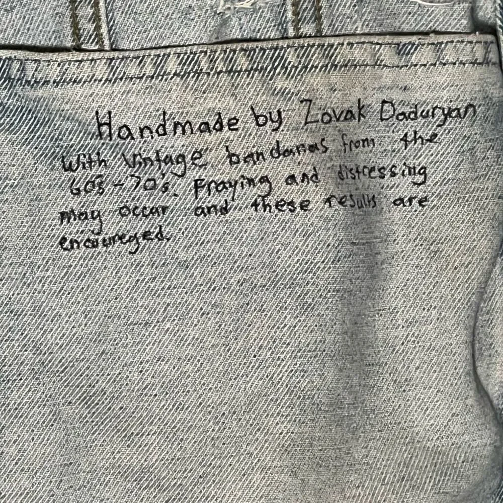 Vintage Paradise France Handmade Distressed Denim Jacket With Vintage Bandana Pa - Picture 9 of 9